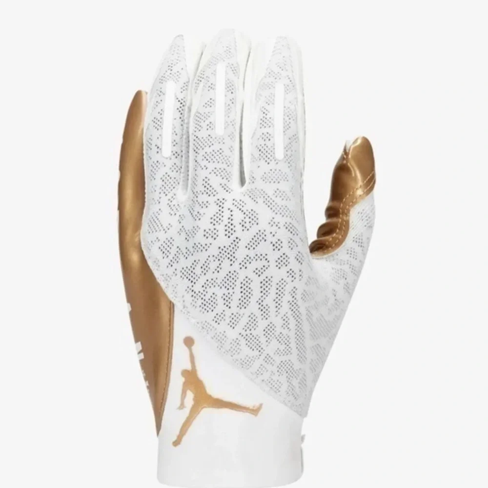New Nike Jordan Vapor Knit 4.0 Metallic Football Gloves Size Large White Gold
